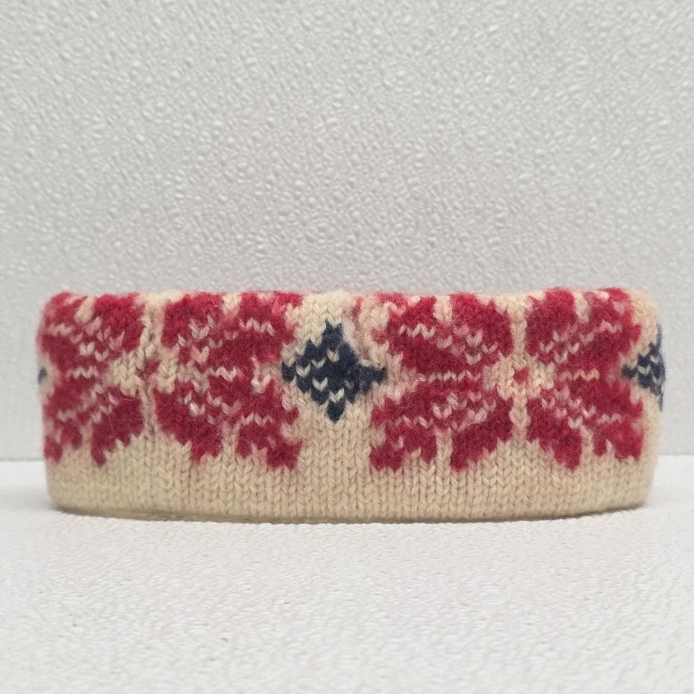 Vintage Eddie Bauer Wool White Red Blue Winter Headband